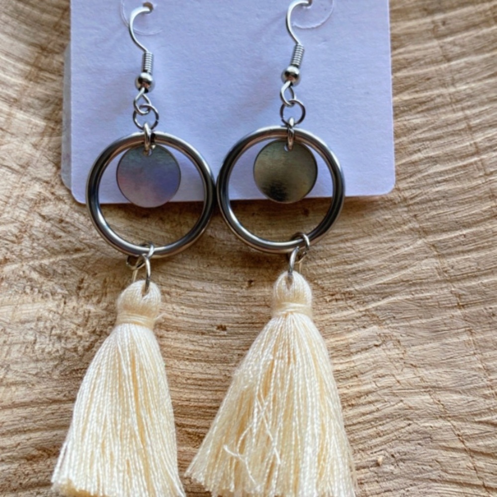 Handmade Boho Cream Tassel Earrings